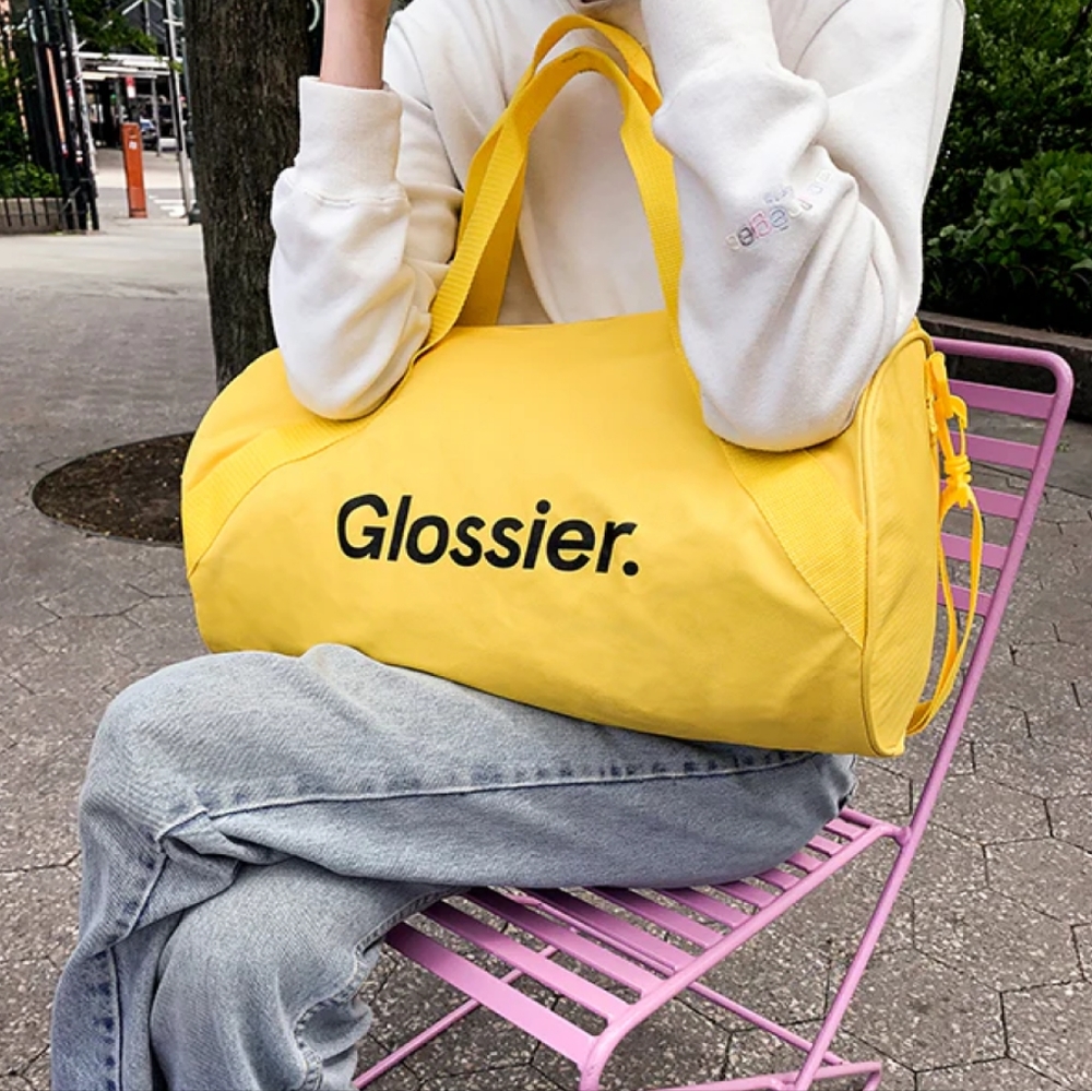 NEW Glossier Sunshine Yellow Barrel Duffel Bag
